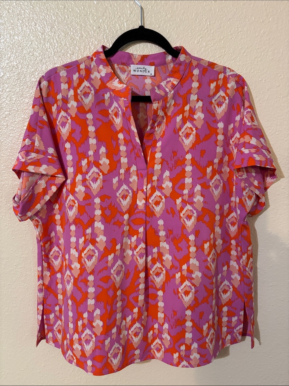 Emily Wonder Pink & Orange Printed Short Sleeve Top Size M
